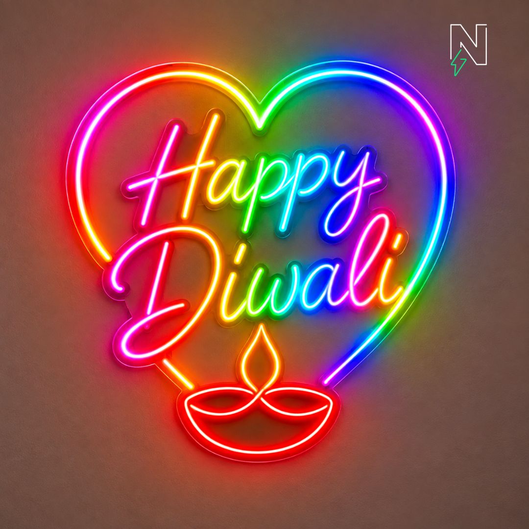 Happy Diwali With Heart FloRo Neon Sign