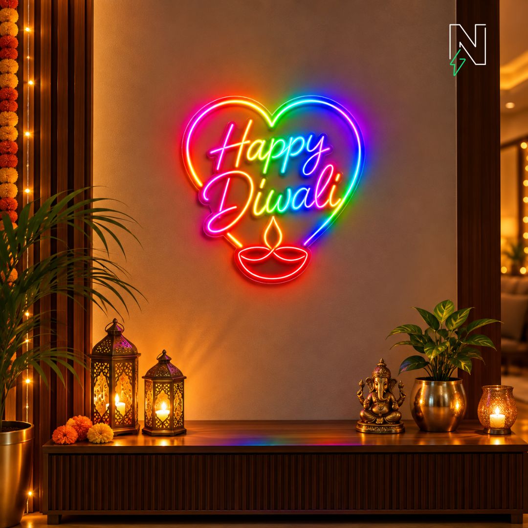 Happy Diwali With Heart FloRo Neon Sign