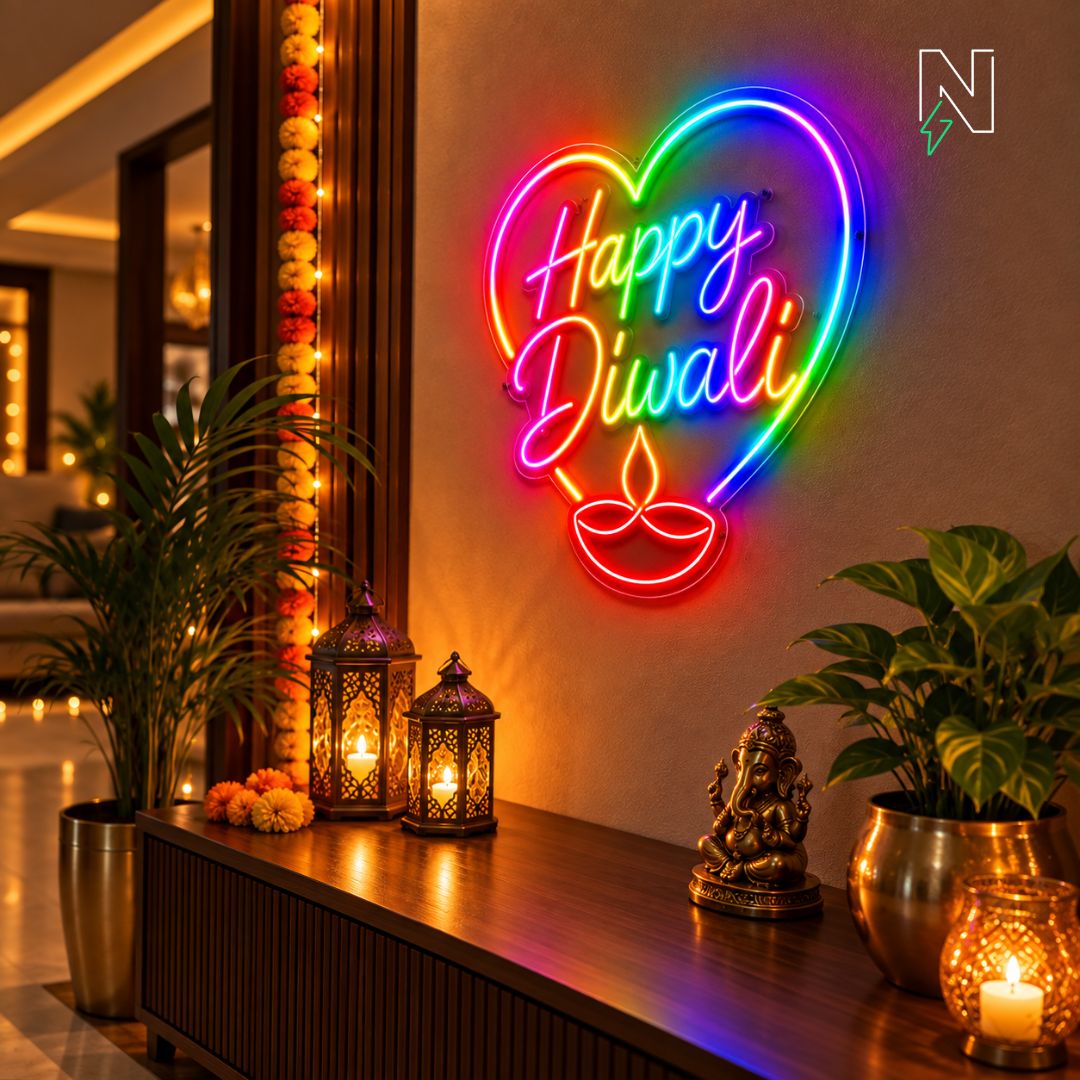 Happy Diwali With Heart FloRo Neon Sign