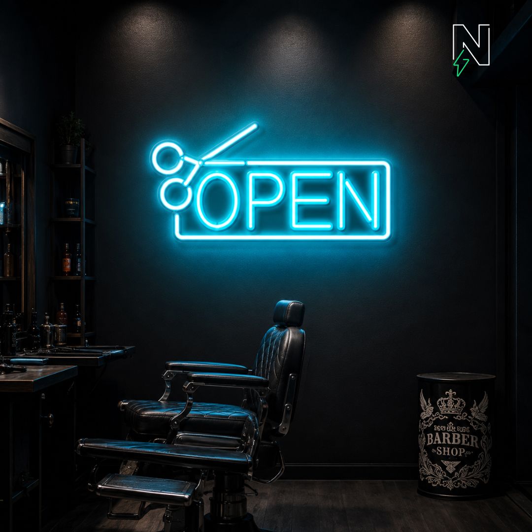 Sesars With Open Neon Sign