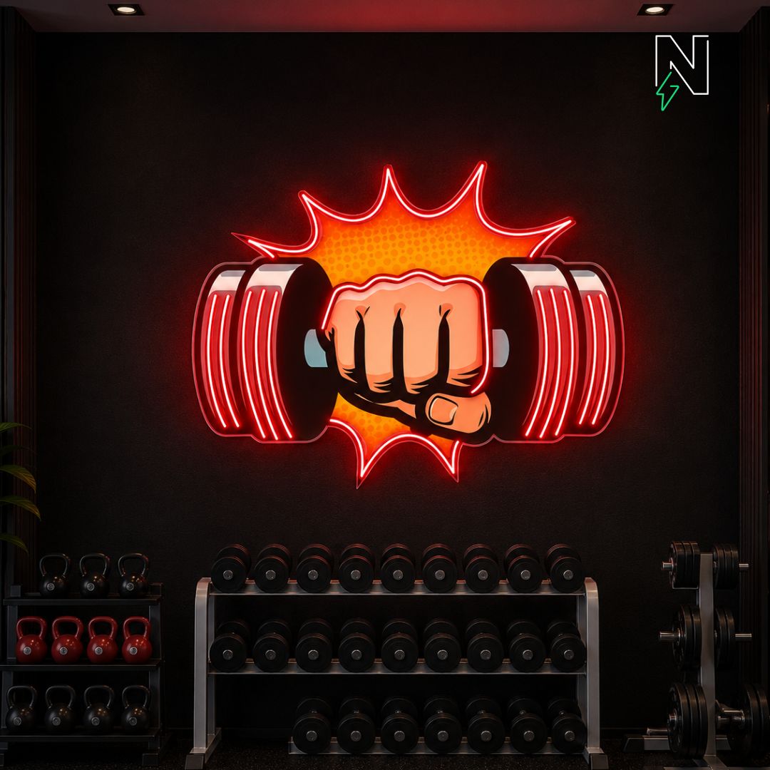 Dumbbell Punch Neon Sign