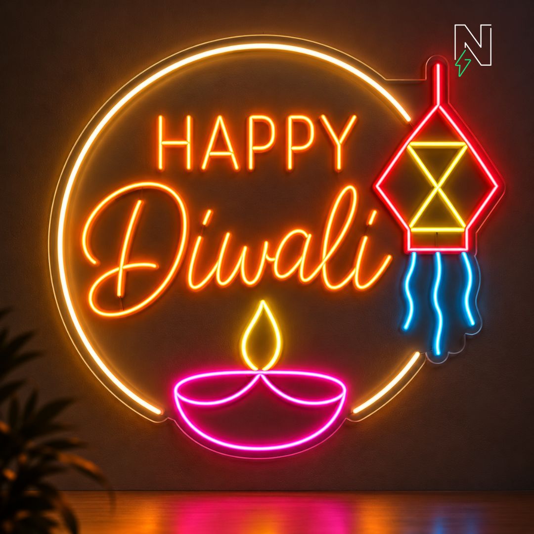Happy Diwali With Lantern Neon Sign