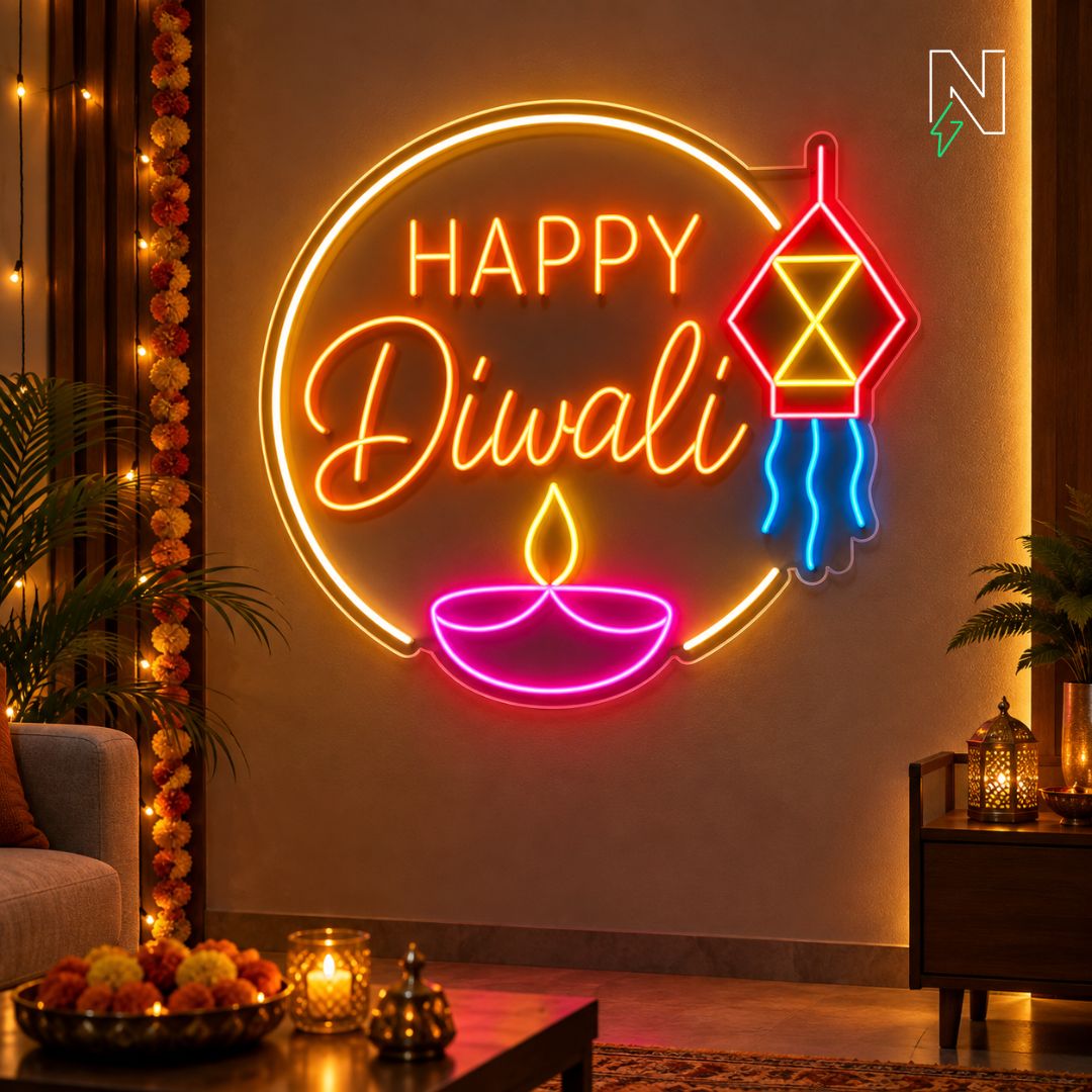 Happy Diwali With Lantern Neon Sign