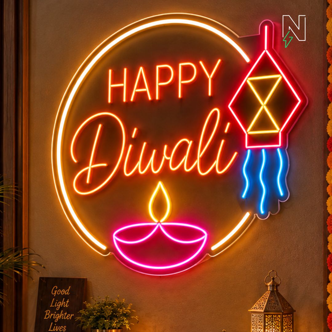 Happy Diwali With Lantern Neon Sign