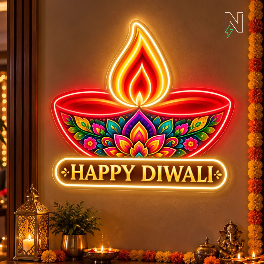 Diya With Happy Diwali UV+Neon