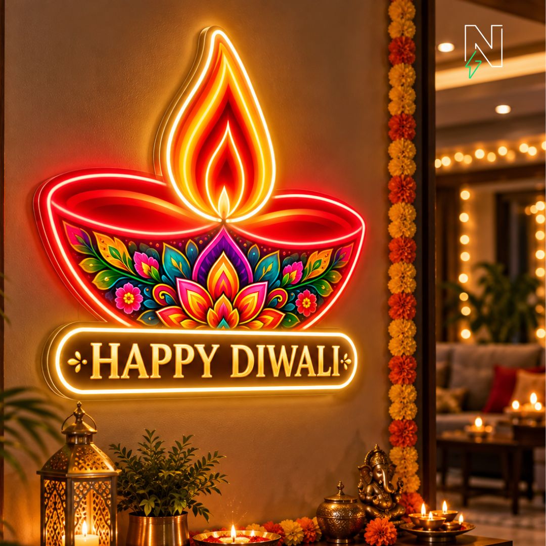Diya With Happy Diwali UV+Neon