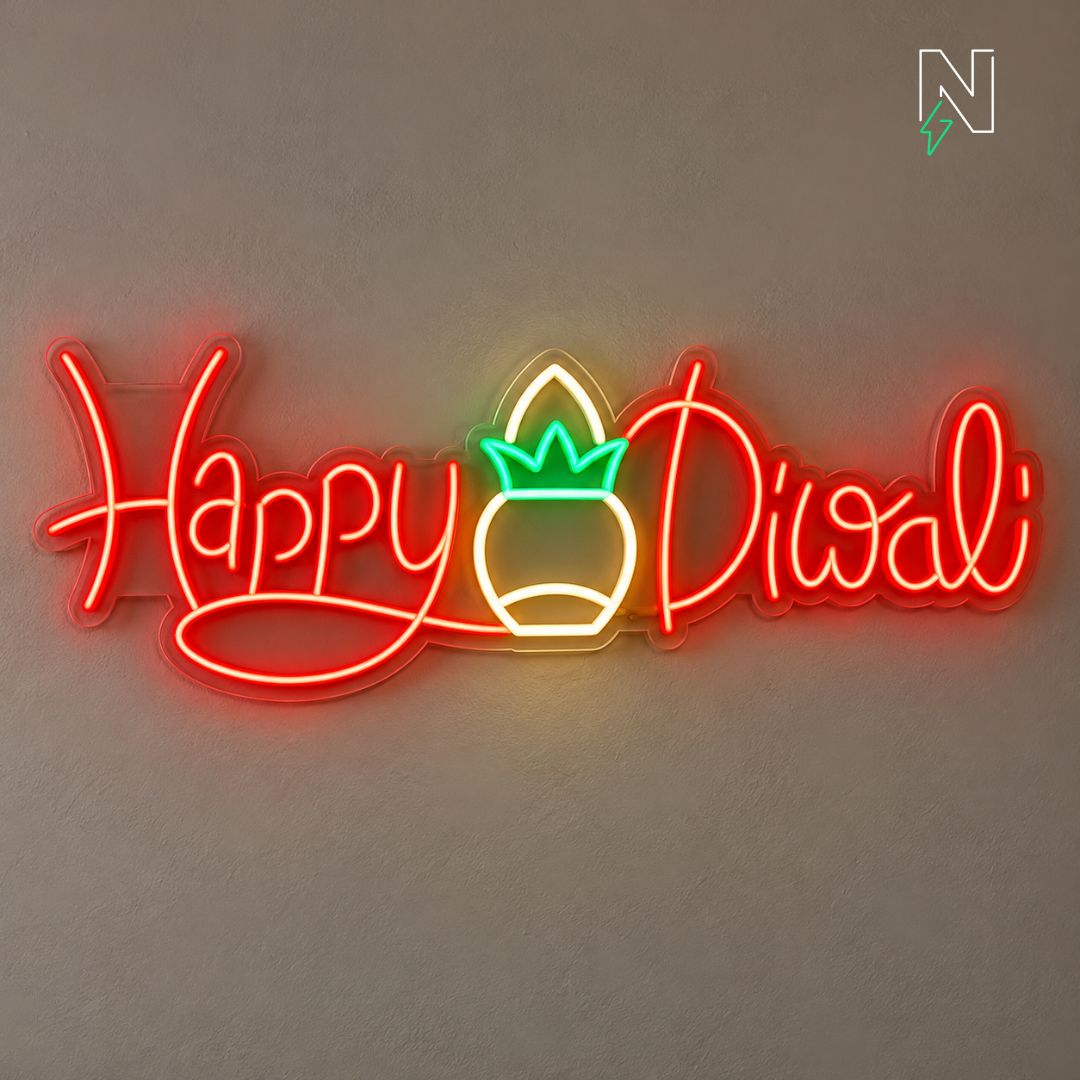 Happy Diwali With Kalash Neon Sign