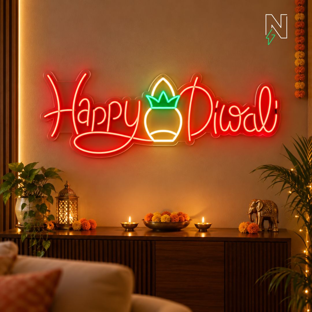 Happy Diwali With Kalash Neon Sign