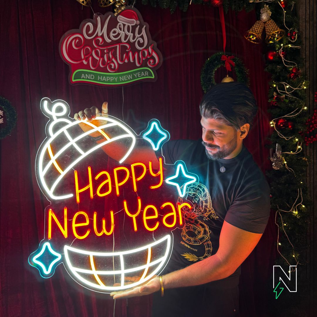 Happy New Year With Bells Neon Sign