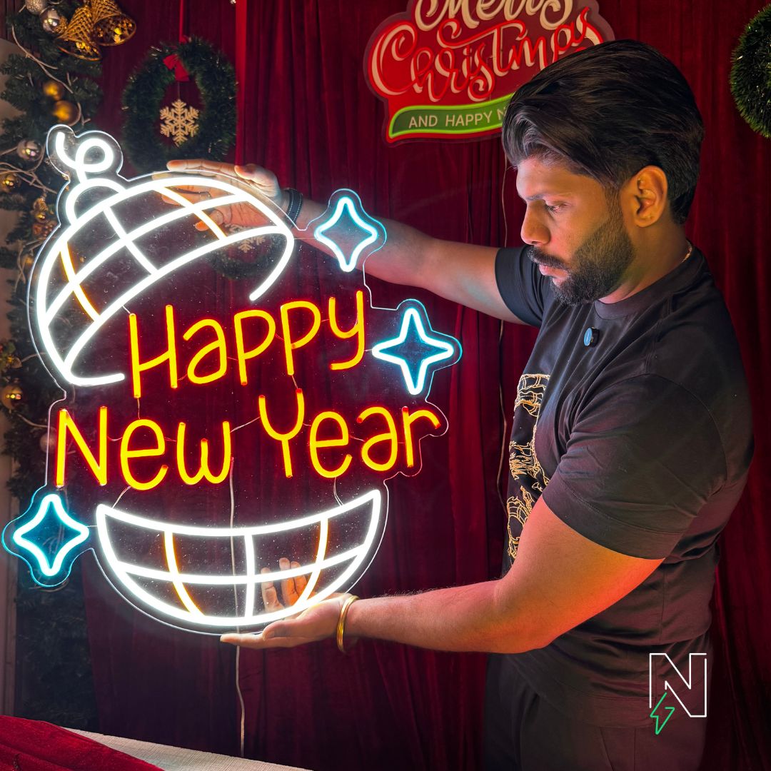 Happy New Year With Bells Neon Sign