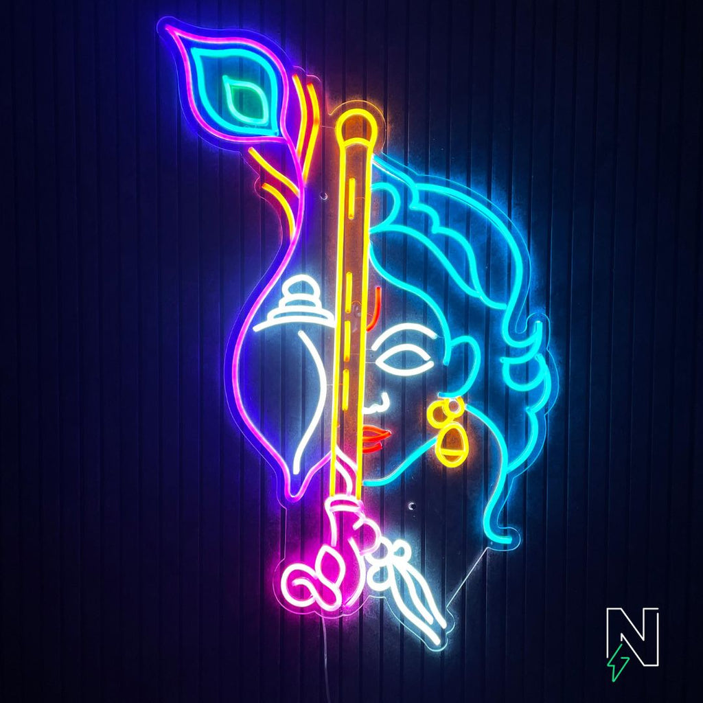 Krishna with Peacock Feather Neon Sign
