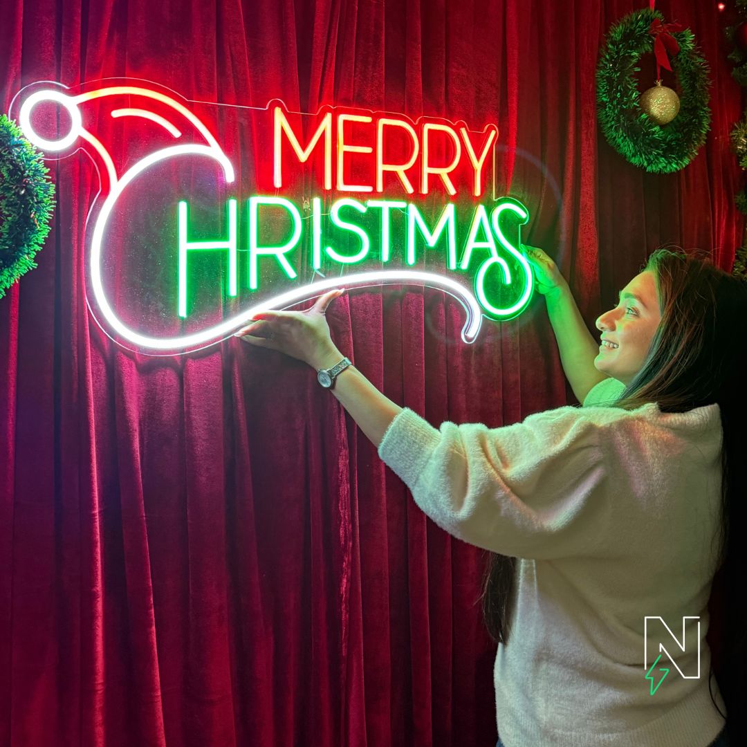 Buy Merry Christmas With Santa Cap Neon Sign Online | Neon Attack