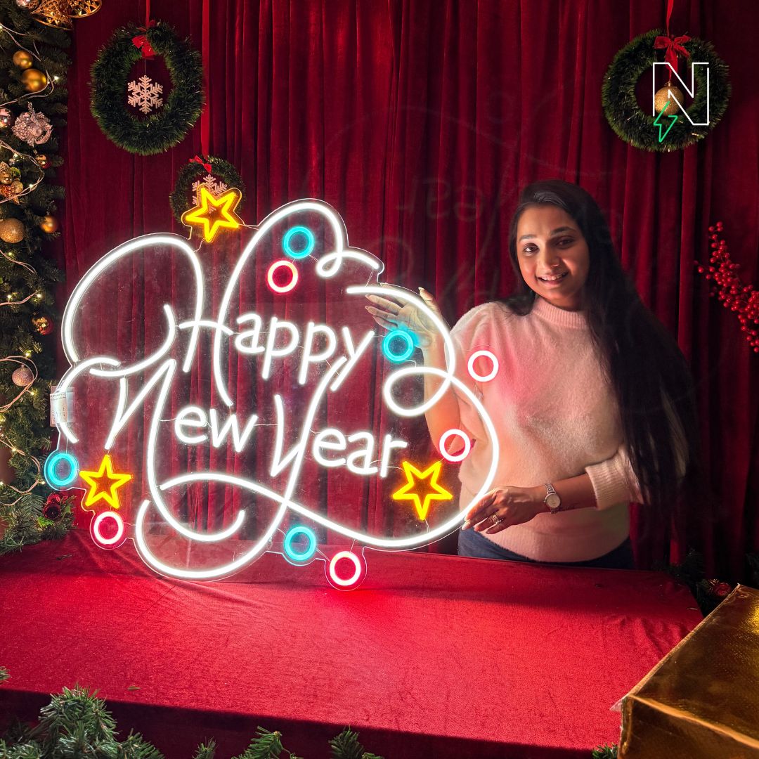 Happy New Year With Stars Neon Sign