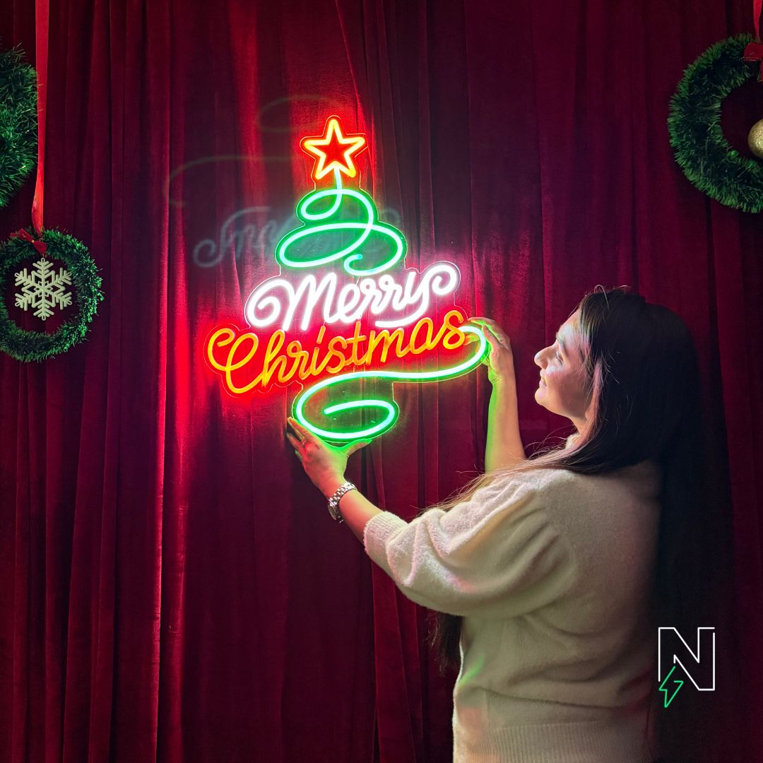 Merry Christmas With Christmas Tree Neon Sign
